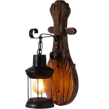Quickway Imports Unique Vintage Wooden Wall Sconce - Industrial Style Lighting Rustic Wall Lighting, Unique Shape Vintage Light Fixture, Wooden Wall Light, Retro Style Fixture
