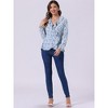INSPIRE CHIC Women's Floral Print V Neck Tie Waist Ruffle Neck Chiffon Wrap Shirt - 2 of 4