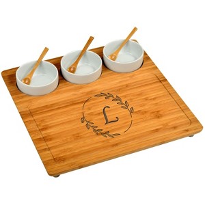 Picnic at Ascot Personalized Bamboo Cheese Board/Charcuterie Platter w/Bowls & Bamboo Spoons - 13" x 13" - 1 of 4