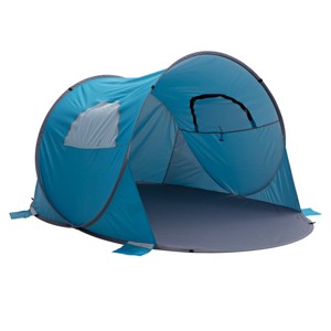 Pop Up Beach Tent with UV Protection and Ventilation Windows – Water and Wind Resistant Sun Shelter for Camping, Fishing, or Play by Wakeman (Blue) - 1 of 4