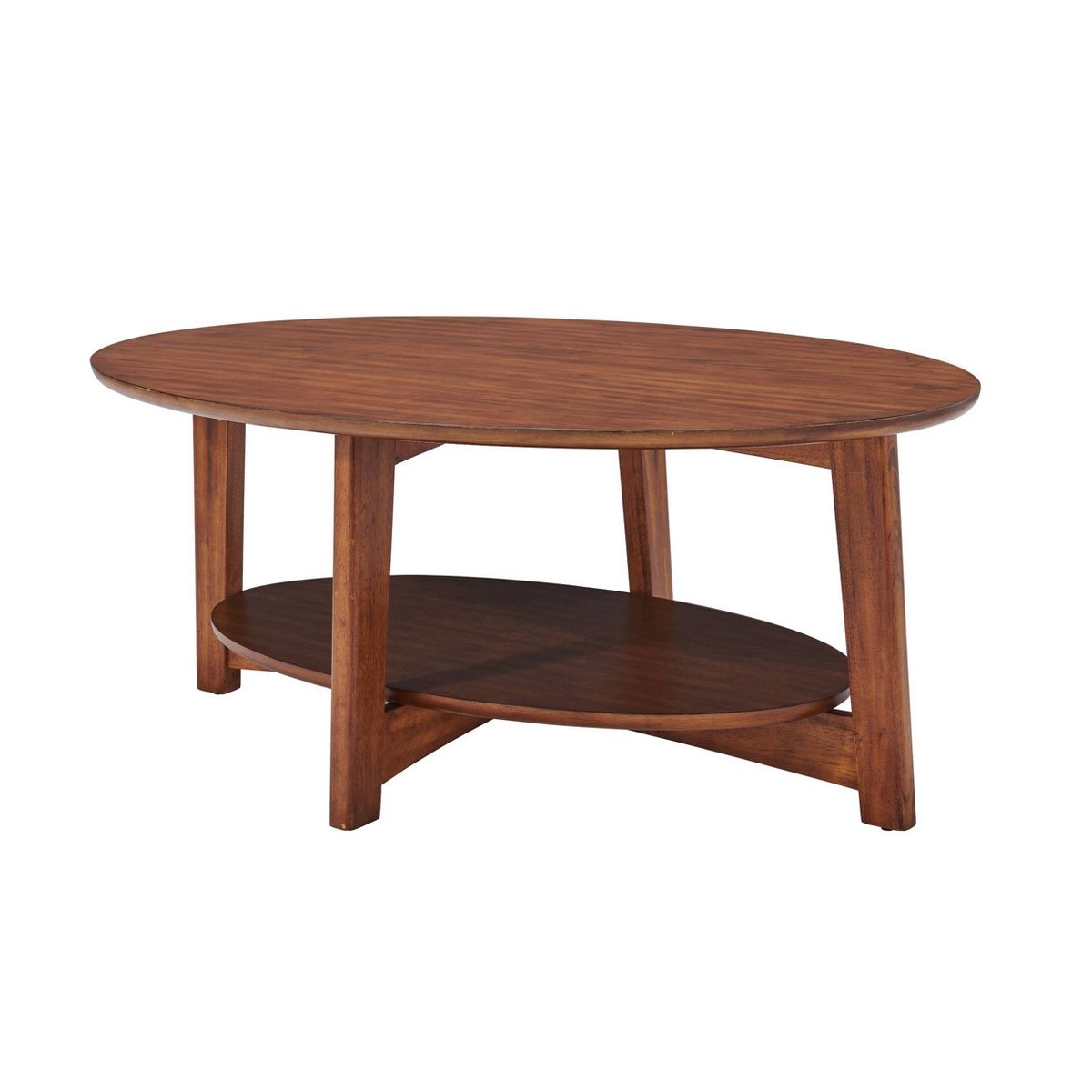 Monterey Oval Mid Century Modern Wood Coffee Table Chestnut: Tapered Legs, Floating Shelf - Alaterre Furniture - thumbnail 2