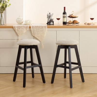 Beautyolove 26 in. Black Backless Wood Counter Height Swivel Bar Stool with Padded Fabric Seat (Set of 2)