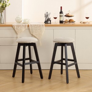 Beautyolove 26 in. Black Backless Wood Counter Height Swivel Bar Stool with Padded Fabric Seat (Set of 2) - 1 of 4