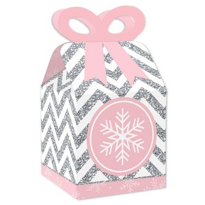 Big Dot of Happiness Pink Winter Wonderland - Square Favor Gift Boxes - Holiday Snowflake Birthday Party and Baby Shower Bow Boxes - Set of 12 - 1 of 4