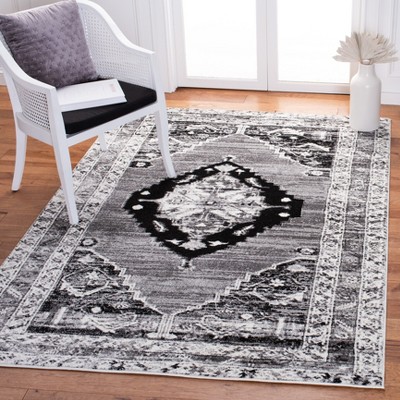 Grey and Ivory Hand-Knotted Synthetic Rectangular Area Rug
