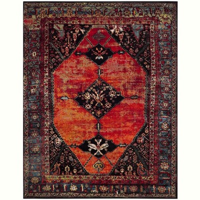 Vintage Hamadan Orange Multi High Pile Area Rug
