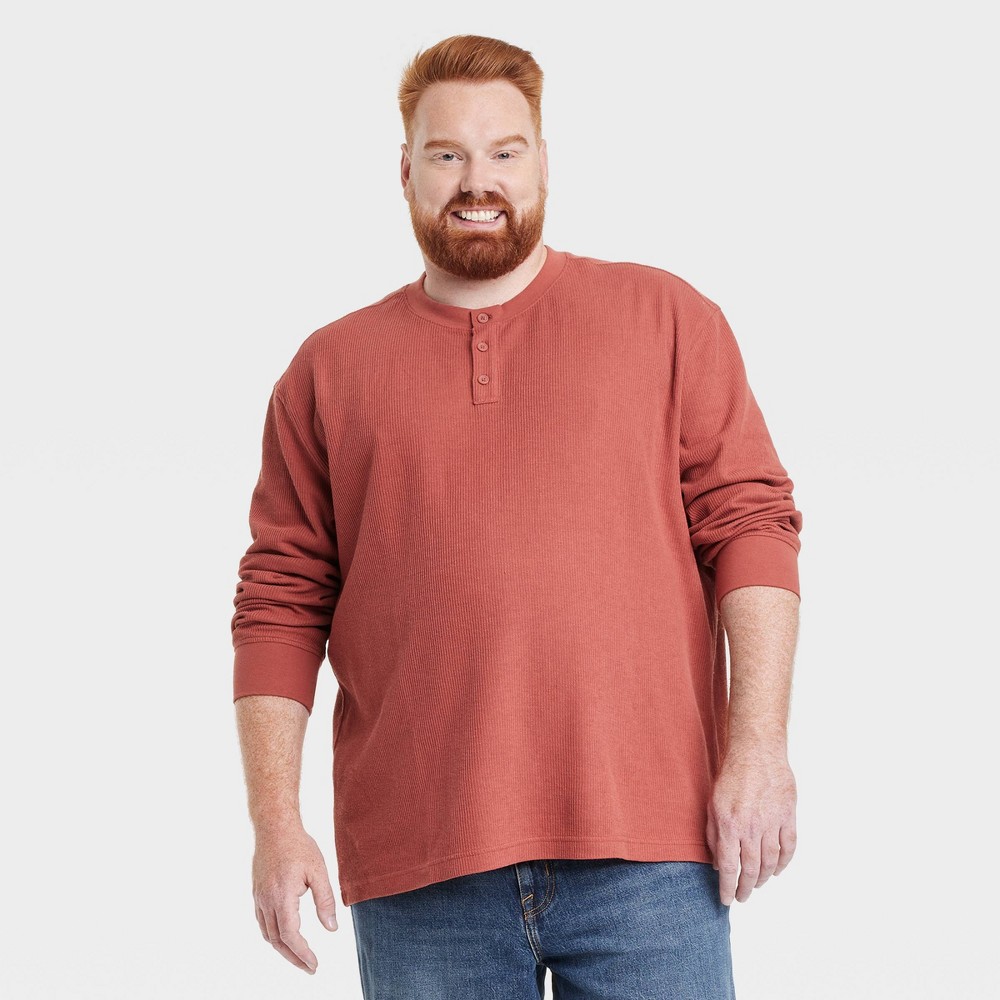 Men Big & Tall Long Sleeve Textured Henley T-Shirt