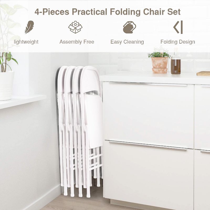 SKONYON 4 Pack Folding Chairs Portable Padded Metal Frame for Home Office Kitchen Dining Chairs White, 4 of 10