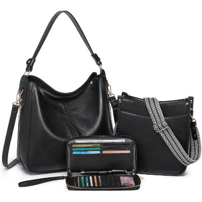 3PCS Crossbody Bags Set Large Leather Purse Shoulder Handbags with Wallet Adjustable Straps