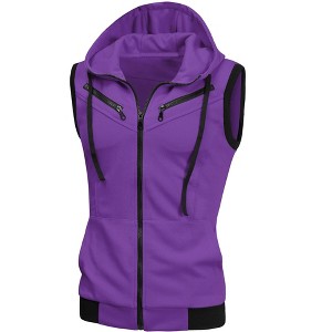 Lars Amadeus Men's Sleeveless Regular Fit Zipper Drawstring Hooded Vest Jacket - 1 of 4