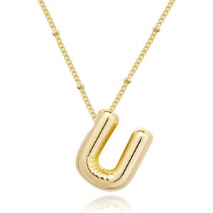 Bubble Initial Necklace; 14K Gold Plated Balloon Letter Pendant; Custom Name Jewelry; Trendy Chunky Gift for Women - 1 of 4