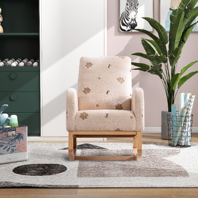 CAVINAS 26.8"W Modern Boucle Rocking Chair, Upholstered Accent Rocker with Side Pocket, High Back & Wooden Base