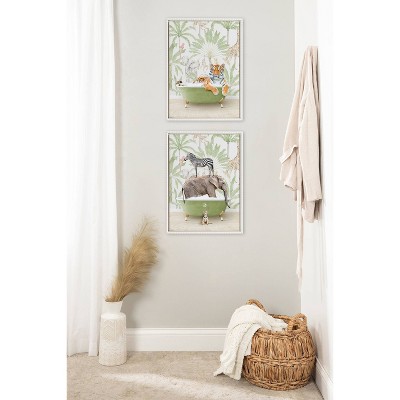 18"x24" Sylvie Beaded Tiger in Safari Bath by Amy Peterson - Kate & Laurel: Whimsical Wall Decor for Bathroom