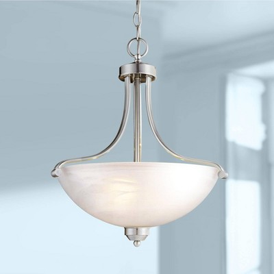 Brushed Nickel 3-Light Pendant with Etched Marble Glass Shade