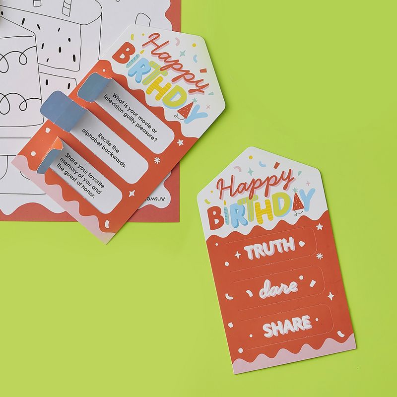 Big Dot of Happiness Party Time - Happy Birthday Party Game Pickle Cards - Truth, Dare, Share Pull Tabs - Set of 12, 5 of 9