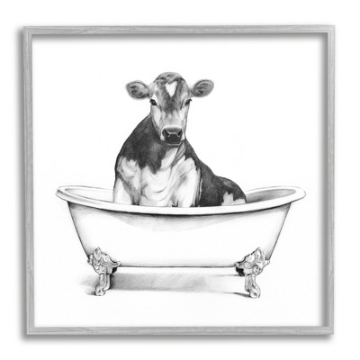 Stupell Industries Cow in Claw Tub Minimal Farm Animal Sketch