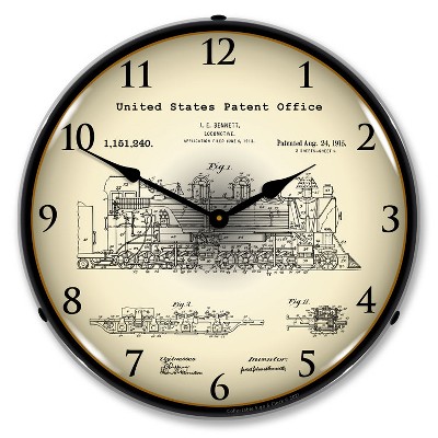 Collectable Sign & Clock | Bennett Locomotive 1913 Patent LED Wall Clock Retro/Vintage, Lighted