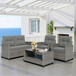 Celebalcony 4 Piece Wicker Complete Patio Set With Cushions - 1 of 4