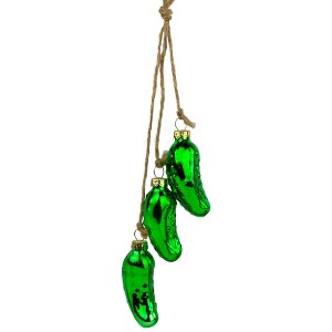 Northlight 8.5" Green Shiny Pickle Cluster Trio Glass Christmas Ornament - 1 of 4