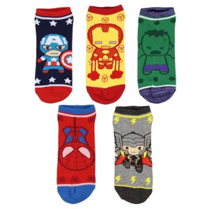 Marvel Avengers Chibi Superhero Characters Ankle No Show Socks 5 Pair - 1 of 3