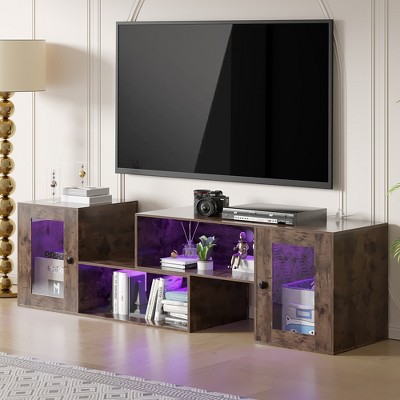 Deformable LED TV Stand with Power Outlets & USB Ports, Gaming Entertainment Center for 55-70 Inch TVs, Storage Cabinet for Living Room & Bedroom Black/Brown/White