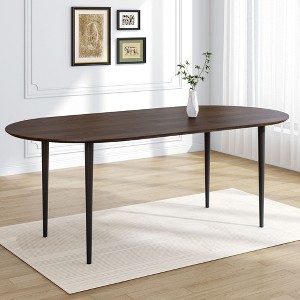 PexFix 67" Oval Wooden Dining Table for 4-6 Thickened Tabletop with Black Metal Legs Modern Kitchen Table for Dining/Living Room Kitchen in Walnut - 1 of 4