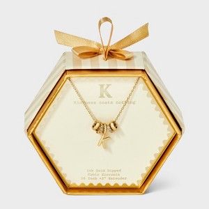 14K Gold Dipped Cubic Zirconia Rondelle Initial Necklace - A New Day™ Gold - 1 of 4