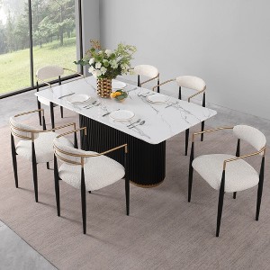 Modern 7-Piece Faux Marble Dining Table with Boucle Chairs in Dining Room Set for Kitchen - Morden Fort - 1 of 4