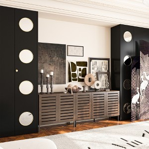 APRILSOUL Farmhouse Sideboard Buffet Storage Cabinet with Strip Skeleton Door and Adjustable shelves, for living room dining room kitchen - 1 of 4