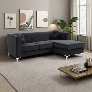 L-Shaped Sectional Sofa with Faux Jewel Tufting & Compact Design - 1 of 4