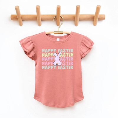 The Juniper Shop Pastel Happy Easter Stacked Toddler Flutter Sleeve Tee