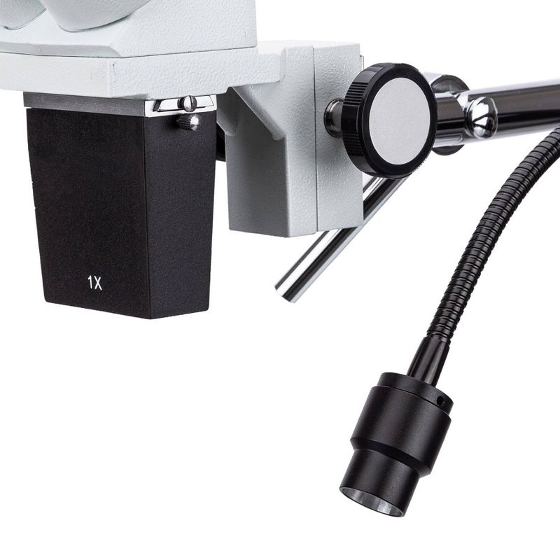 Stereo Microscope with 10X and 20X Magnification, Single Arm Boom Stand, and LED Gooseneck Light - AmScope, 4 of 9