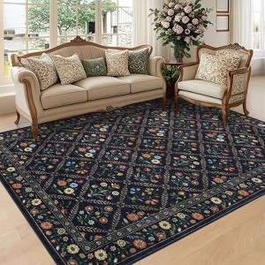 Machine Washable Area Rug Floral Printed Carpet Non Slip Stain Resistant Farmhouse Floor Cover Soft Low Pile Indoor Rugs for Bedroom Kitchen - 1 of 4