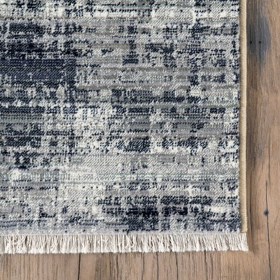 Navy and Beige Synthetic Southwestern Rectangular Area Rug