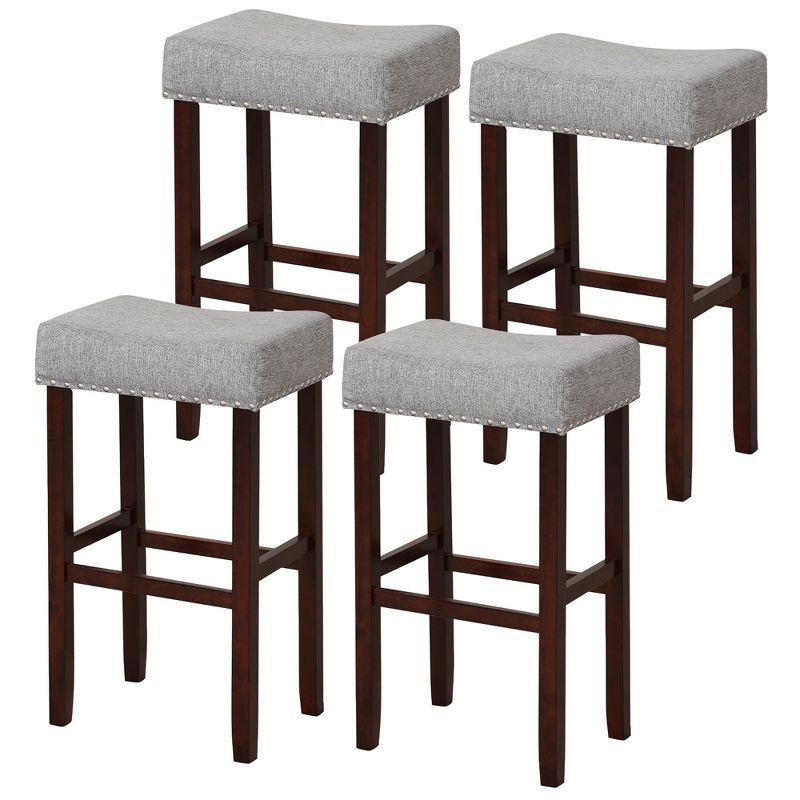 Tangkula Set of 4 Bar Stools Bar Height Saddle Kitchen Chairs w/ Wooden Legs Gray, 1 of 9