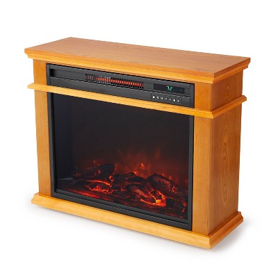 LifeSmart FRP13 1500 Watt Portable Electric Infrared Quartz Fireplace Heater for Indoor Use with 3 Heating Elements and Remote Control, Brown Oak Wood