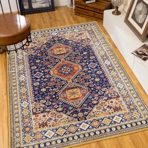 LunaLulinlk Area Rug 5x7 Vintage Bohemia Large Persian Non-slip Washable Rug Abstract Geometrical Blue/ Yellow - 1 of 4