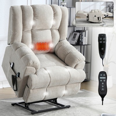 Chenille Power Lift Recliners Chair,Dual Motor Heat Massage Electric Recliners with Power-Remote,High Back Arm Recliner Chair-Coolbibila