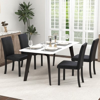 Black PU Leather Upholstered Side Chair Set with Wood Frame