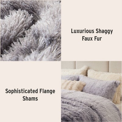 Intelligent Design Ultra Soft Faux Fur Comforter Set, Ombre Design Shaggy Long Fur Jump Tack Quilting Plushy Bedding Set with Matching Shams, Grey, Twin/Twin XL — фото 5