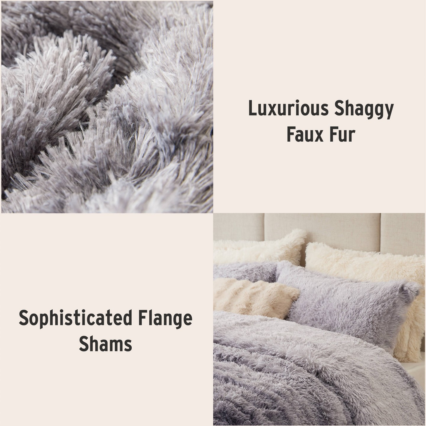 Постельное бельё Intelligent Design Ultra Soft Faux Fur Comforter Set, Ombre Design Shaggy Long Fur Jump Tack Quilting Plushy Bedding Set with Matching Shams, Grey, Twin/Twin XL, цвет: Серый — фото 5