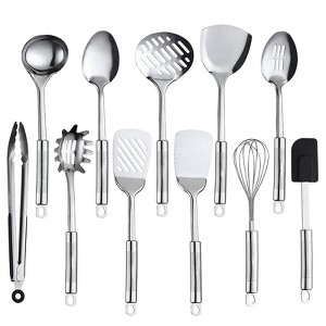 Itopfox 11-Piece Stainless Steel Kitchen Utensil Set with Spatula, Nonstick Cookware Gadgets for Cooking, Baking, and Serving - 1 of 4