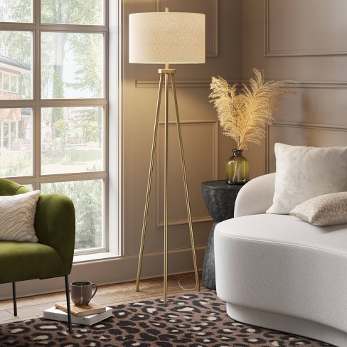60 X17.5 Ellis Tripod Floor Lamp Brass Threshold Modern Standing Light With Drum Shade Target