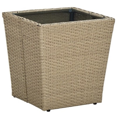 vidaXL Tea Table Beige 16.3 inches x16.3 inches x17.3 inches  Poly Rattan and Tempered Glass