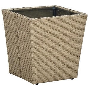 vidaXL Tea Table Beige 16.3 inches x16.3 inches x17.3 inches  Poly Rattan and Tempered Glass - 1 of 4