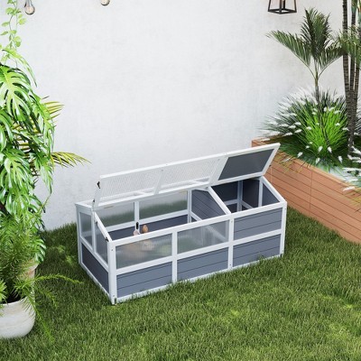 Gray and White Wooden Outdoor Tortoise House with Sun Panel Windows