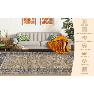 Vintage Machine Washable Area Rug for Living Room Non Slip Distressed Floral Printed Carpet - 1 of 4