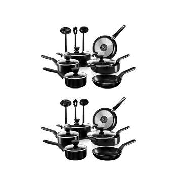 NutriChef NCCWA13 Aluminum Nonstick Home Cooking Kitchen Cookware Pots and Pan Set with Lids and Utensils, 26 Piece Set, Black