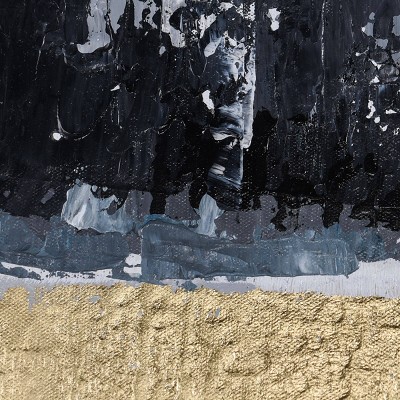 Gold and Gray Abstract Hand-Painted Canvas with Silver Frame