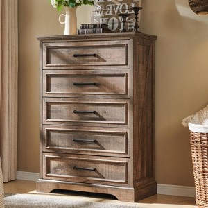 46" Farmhouse 5 Drawers Dresser for Bedroom, Tall Wood Chest of Drawers with Natural Texture for Bedroom, Living Room - 1 of 4